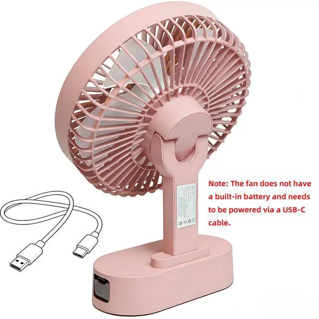 Alt view image 2 of 7 - USB Small Mini Quiet Desk Fan 6-Inch Size, 5-Speed Adjustable Wind Strength with Digital Display, 3-Level Timer Auto Shut-Off, and 90-Degree Rotation (Pink)