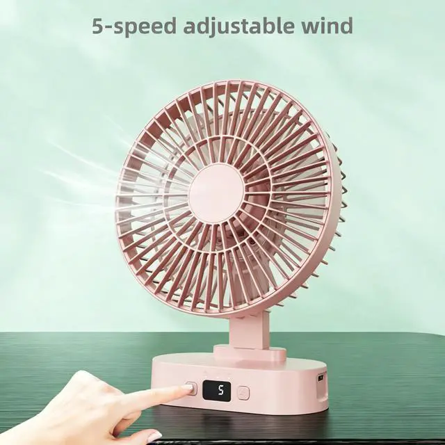 Alt view image 3 of 7 - USB Small Mini Quiet Desk Fan 6-Inch Size, 5-Speed Adjustable Wind Strength with Digital Display, 3-Level Timer Auto Shut-Off, and 90-Degree Rotation (Pink)