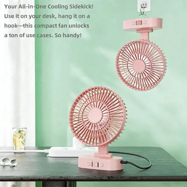 Alt view image 4 of 7 - USB Small Mini Quiet Desk Fan 6-Inch Size, 5-Speed Adjustable Wind Strength with Digital Display, 3-Level Timer Auto Shut-Off, and 90-Degree Rotation (Pink)