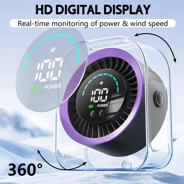 Alt view image 3 of 7 - Desk Fan Small Quiet, Rechargeable USB Table Fan with Turbo Airflow, 100 Speeds LED Display, 360° Rotation, Portable Battery Powered Desktop Fan for Bedroom Home Office Travel, Grey