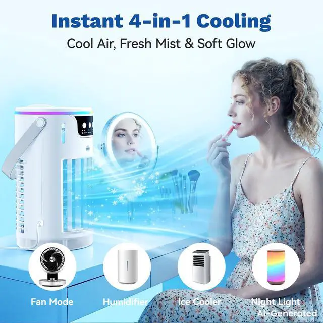 Alt view image 5 of 7 - Portable Air Conditioners, Fan That Blow Cold Air Like AC, Mini Evaporative Air Cooler 1200ML with Ice Cooling Mist, Personal Swamp Cooler Quiet for Bedroom, Home Office Desk and Dorm