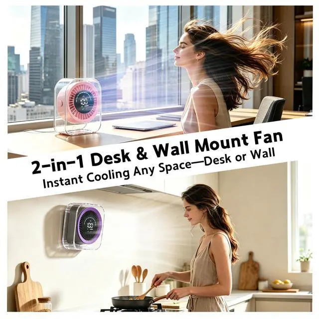Alt view image 6 of 7 - Desk Fan Small Quiet, Rechargeable USB Table Fan with Turbo Airflow, 100 Speeds LED Display, 360° Rotation, Portable Battery Powered Desktop Fan for Bedroom Home Office Travel, Grey