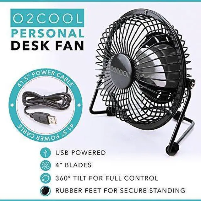 Alt view image 2 of 4 - 4" USB Personal Desk Fan Portable Mini Table Cooling Fan - Plugs into Computer - Adjustable 360° Tilt, Quiet, Rubber Grip Feet - Black