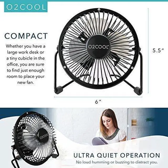 Alt view image 3 of 4 - 4" USB Personal Desk Fan Portable Mini Table Cooling Fan - Plugs into Computer - Adjustable 360° Tilt, Quiet, Rubber Grip Feet - Black