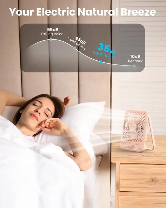 Alt view image 5 of 7 - Desk Fan, Ultra Quiet 2.5-11h Battery Operated Small USB Fan with Strong Wind, 180° Tilt Folding and 3 Speeds Adjustable, Battery Powered Mini Personal Fan for Office Bedroom Desktop Pink
