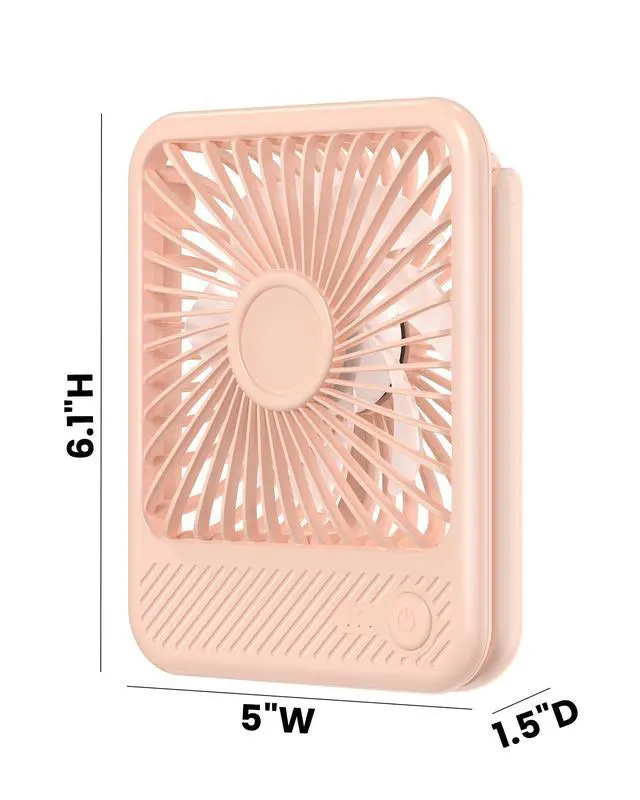Alt view image 7 of 7 - Desk Fan, Ultra Quiet 2.5-11h Battery Operated Small USB Fan with Strong Wind, 180° Tilt Folding and 3 Speeds Adjustable, Battery Powered Mini Personal Fan for Office Bedroom Desktop Pink