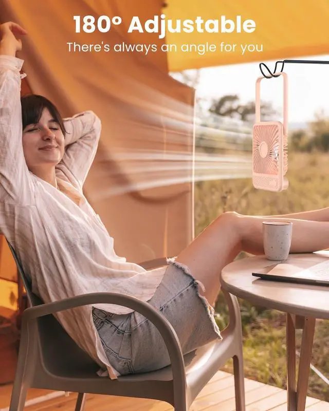 Alt view image 3 of 7 - Desk Fan, Ultra Quiet 2.5-11h Battery Operated Small USB Fan with Strong Wind, 180° Tilt Folding and 3 Speeds Adjustable, Battery Powered Mini Personal Fan for Office Bedroom Desktop Pink