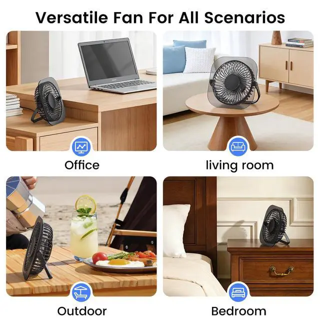 Alt view image 5 of 7 - Desktop Fan with LED Night Light, 3 Adjustable Wind Speeds, Foldable & Adjustable Angle, USB Powered Ultra Quiet Personal Fan, Compact ABS Portable Cooling Fan for Home Office Bedroom Desk