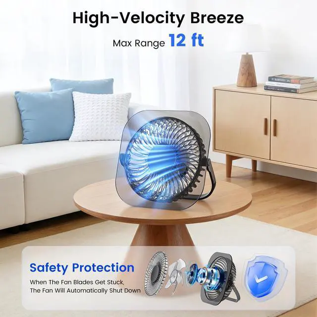 Alt view image 2 of 7 - Desktop Fan with LED Night Light, 3 Adjustable Wind Speeds, Foldable & Adjustable Angle, USB Powered Ultra Quiet Personal Fan, Compact ABS Portable Cooling Fan for Home Office Bedroom Desk
