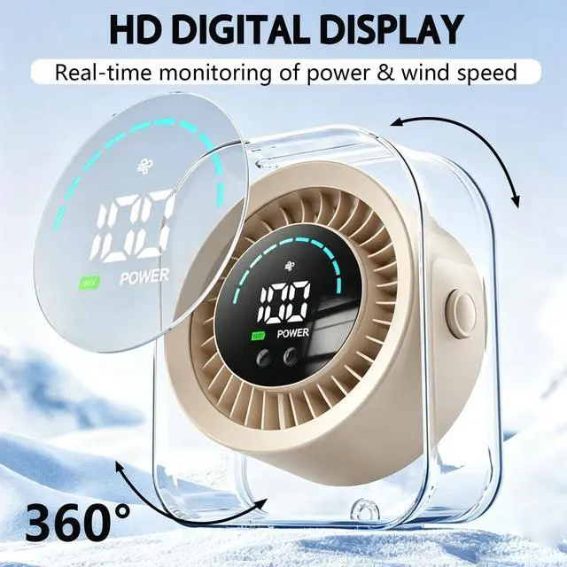 Alt view image 3 of 7 - Desk Fan Small Quiet, Rechargeable USB Table Fan with Turbo Airflow, 100 Speeds LED Display, 360° Rotation, Portable Battery Powered Desktop Fan for Bedroom Home Office Travel, White