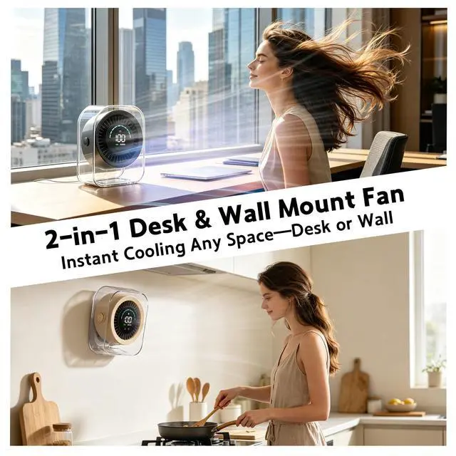 Alt view image 6 of 7 - Desk Fan Small Quiet, Rechargeable USB Table Fan with Turbo Airflow, 100 Speeds LED Display, 360° Rotation, Portable Battery Powered Desktop Fan for Bedroom Home Office Travel, White