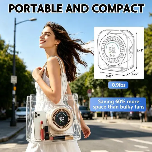 Alt view image 7 of 7 - Desk Fan Small Quiet, Rechargeable USB Table Fan with Turbo Airflow, 100 Speeds LED Display, 360° Rotation, Portable Battery Powered Desktop Fan for Bedroom Home Office Travel, White