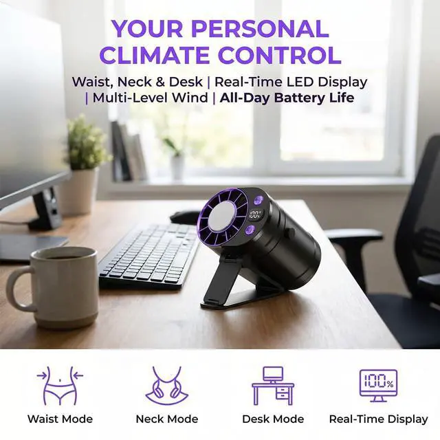 Alt view image 2 of 7 - 2026 New Car Clip On Air Conditioner Fan with LED Display, 360° Rotating Semi-Cooling Personal Air Conditioner Clip On for Car, USB Rechargeable Portable Cooling Fan (Black)