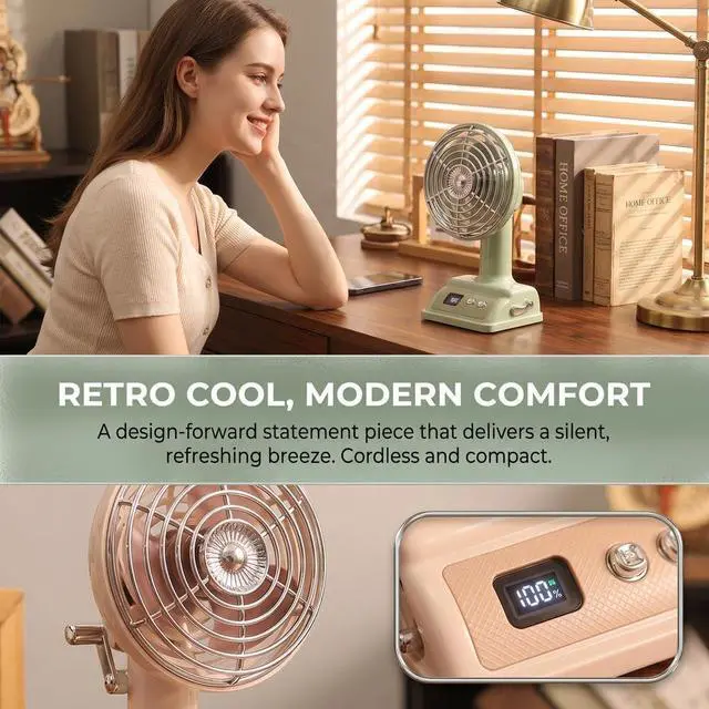 Alt view image 3 of 7 - Vintage Metal Desktop Fan, Retro USB Powered Personal Cooling Tool with 3 Adjustable Speeds for Home Office Tabletop, Portable Antique Style Small Quiet Air Circulator for Bedroom Dorm Study (Pink)