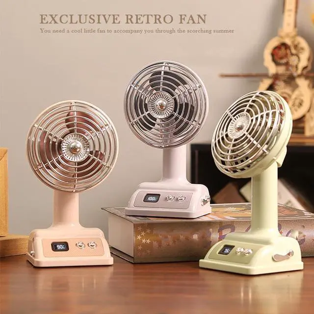 Alt view image 2 of 7 - Vintage Metal Desktop Fan, Retro USB Powered Personal Cooling Tool with 3 Adjustable Speeds for Home Office Tabletop, Portable Antique Style Small Quiet Air Circulator for Bedroom Dorm Study (Pink)