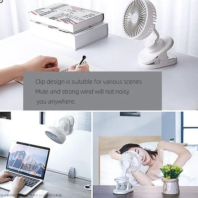 Alt view image 6 of 7 - USB Powered Clip on Fan, Portable Desk Fan Small Table FanSpeed Adjustable 360°Rotatable Small Fan with Sturdy Clamp, Quiet Personal Desk Fan & Clip Fan Mini Personal Fan for Home Office Bedroom