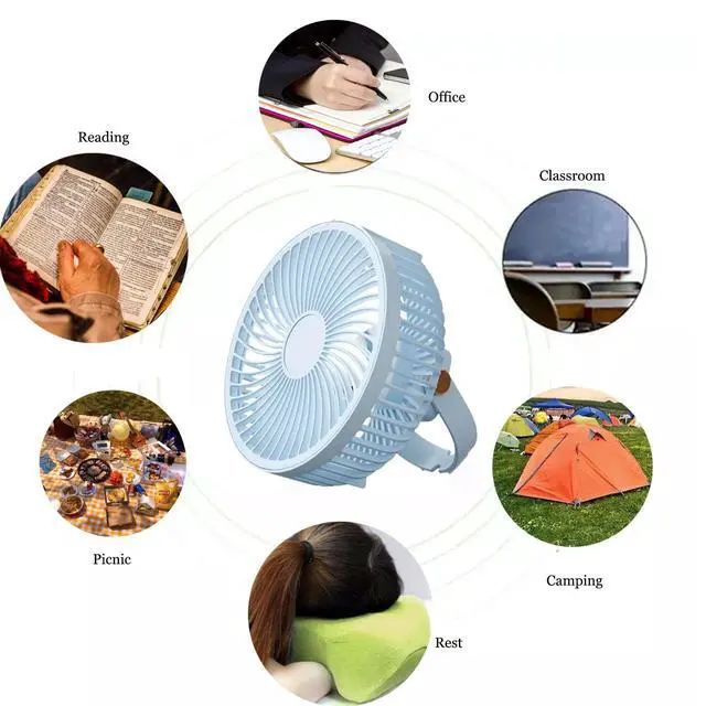 Alt view image 5 of 6 - USB Desk Fan Portable Mini Fans with Remote Control 3 ways Mount, Quiet Operation and 360°Air Supply,Adjustable Angle Bedside Fan for Dormitory,Office,Bedroom,pets fan,Car Outdoor Travel(Blue)