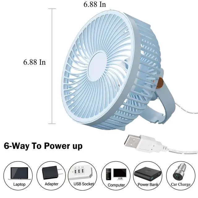Alt view image 6 of 6 - USB Desk Fan Portable Mini Fans with Remote Control 3 ways Mount, Quiet Operation and 360°Air Supply,Adjustable Angle Bedside Fan for Dormitory,Office,Bedroom,pets fan,Car Outdoor Travel(Blue)