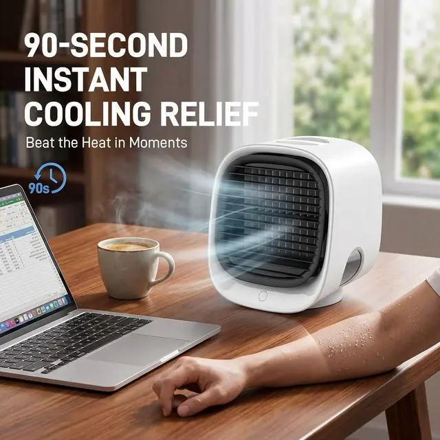 Alt view image 2 of 7 - Portable Conditioner - NEW Air Ac, 90-Second Cooling, Energy Efficient & Ultra-Quiet with 3 Speeds & Night Light for Bedrooms, Apartments, Offices, Dorm Rooms (Pink)