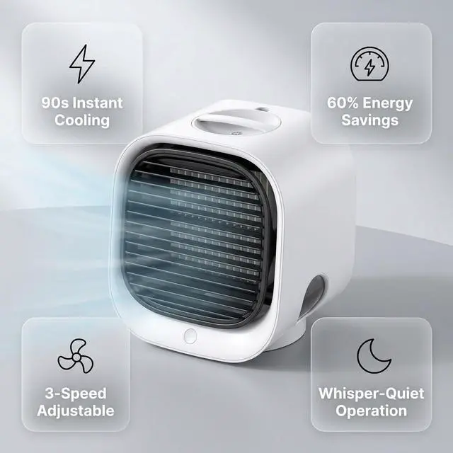 Alt view image 3 of 7 - Portable Conditioner - NEW Air Ac, 90-Second Cooling, Energy Efficient & Ultra-Quiet with 3 Speeds & Night Light for Bedrooms, Apartments, Offices, Dorm Rooms (Pink)