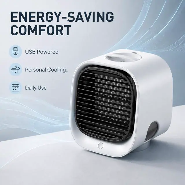 Alt view image 5 of 7 - Portable Conditioner - NEW Air Ac, 90-Second Cooling, Energy Efficient & Ultra-Quiet with 3 Speeds & Night Light for Bedrooms, Apartments, Offices, Dorm Rooms (Pink)