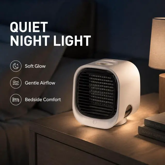 Alt view image 6 of 7 - Portable Conditioner - NEW Air Ac, 90-Second Cooling, Energy Efficient & Ultra-Quiet with 3 Speeds & Night Light for Bedrooms, Apartments, Offices, Dorm Rooms (Pink)