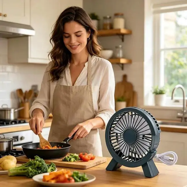 Alt view image 3 of 5 - Quiet USB Desk Fan, 24dB Low Noise Mini Portable Fan, Strong Airflow with Simulated Natural Breeze, Brushless Motor, Sturdy Base with Anti-Slip Pad, for Office Home Bedroom