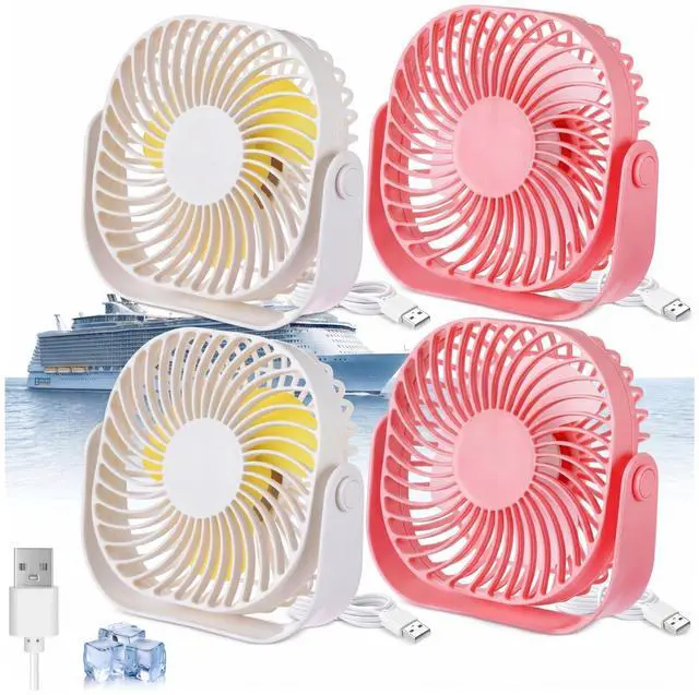 Main image of 4 Pack Small USB Fan for Desk, 6.4 Inch Mini Pink and White Fans for Dorm Room Office, 2 Speed 360° Rotate Portable Fans for Travel Tent Home Indoor Outdoor Summer Gift (No Battery)