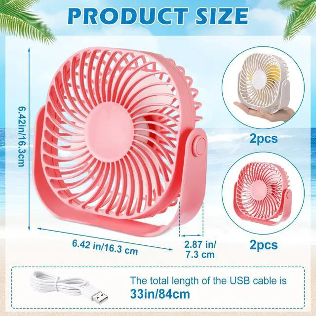 Alt view image 2 of 6 - 4 Pack Small USB Fan for Desk, 6.4 Inch Mini Pink and White Fans for Dorm Room Office, 2 Speed 360° Rotate Portable Fans for Travel Tent Home Indoor Outdoor Summer Gift (No Battery)