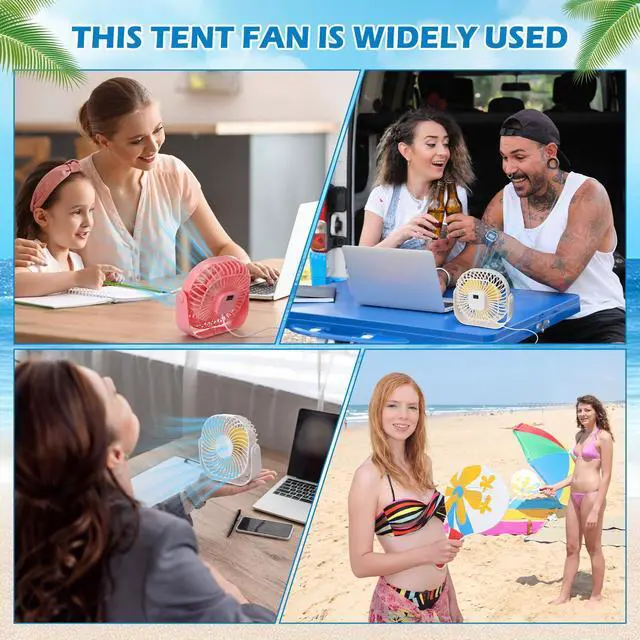 Alt view image 6 of 6 - 4 Pack Small USB Fan for Desk, 6.4 Inch Mini Pink and White Fans for Dorm Room Office, 2 Speed 360° Rotate Portable Fans for Travel Tent Home Indoor Outdoor Summer Gift (No Battery)