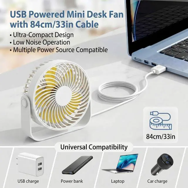 Alt view image 5 of 6 - 4 Pack Small USB Fan for Desk, 6.4 Inch Mini Pink and White Fans for Dorm Room Office, 2 Speed 360° Rotate Portable Fans for Travel Tent Home Indoor Outdoor Summer Gift (No Battery)