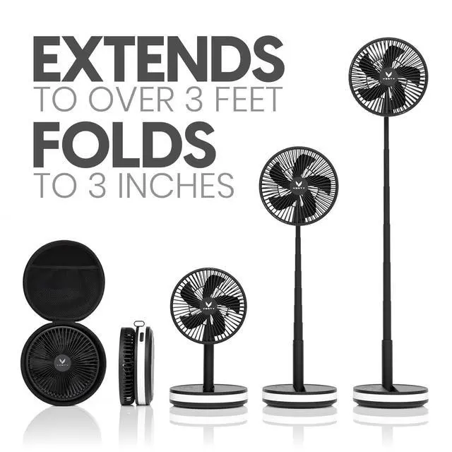 Alt view image 3 of 7 - Portable Fan - Wireless Battery Operated Fan - 4 Speeds - LED Lighting - Carry Case & Remote Control - Cruise Travel - Outdoor Travel RV Power Bank With USB-C Port (Black with Case)