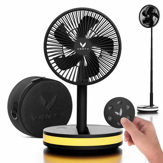 Main image of Portable Fan - Wireless Battery Operated Fan - 4 Speeds - LED Lighting - Carry Case & Remote Control - Cruise Travel - Outdoor Travel RV Power Bank With USB-C Port (Black with Case)