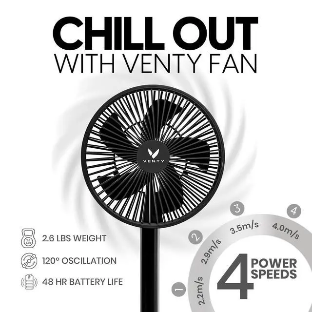 Alt view image 2 of 7 - Portable Fan - Wireless Battery Operated Fan - 4 Speeds - LED Lighting - Carry Case & Remote Control - Cruise Travel - Outdoor Travel RV Power Bank With USB-C Port (Black with Case)