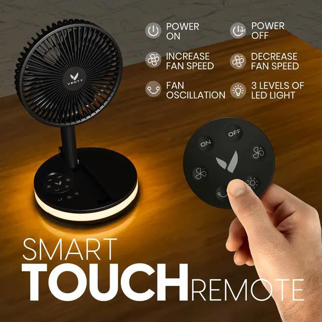 Alt view image 4 of 7 - Portable Fan - Wireless Battery Operated Fan - 4 Speeds - LED Lighting - Carry Case & Remote Control - Cruise Travel - Outdoor Travel RV Power Bank With USB-C Port (Black with Case)