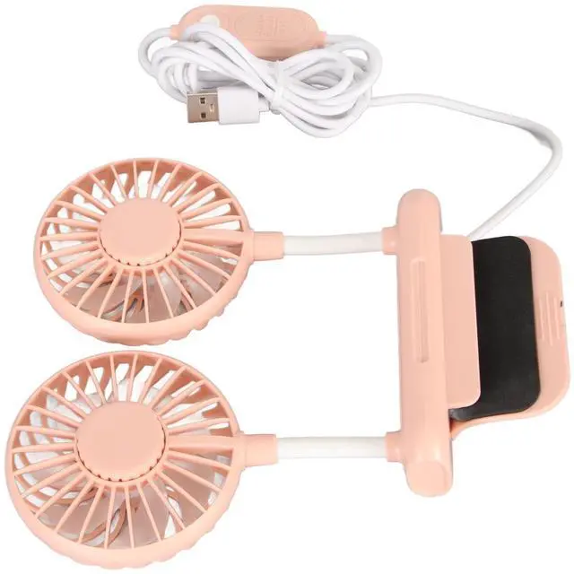 Alt view image 4 of 7 - Noiseless Clip On Fan 2 Heads USB Powered, 3 Speeds | Space Saving Monitor Fan for Desktop Laptop Home Office (Pink)
