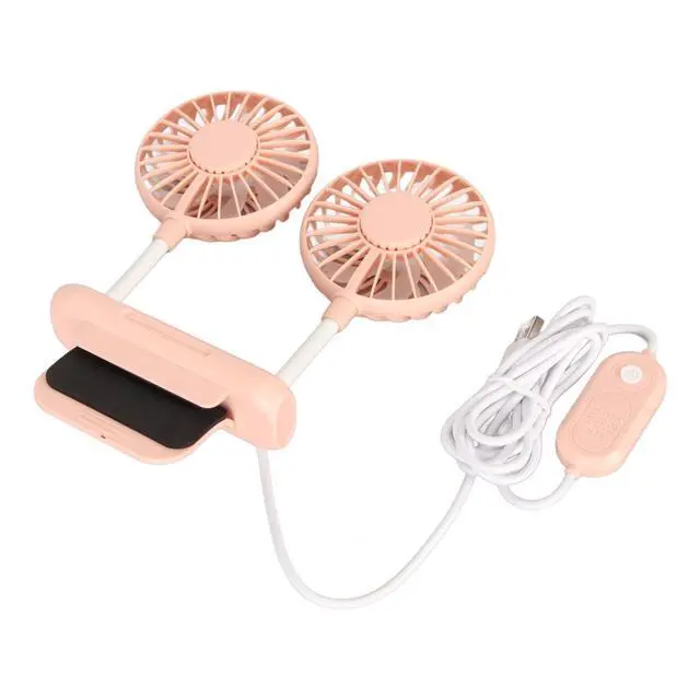Alt view image 3 of 7 - Noiseless Clip On Fan 2 Heads USB Powered, 3 Speeds | Space Saving Monitor Fan for Desktop Laptop Home Office (Pink)