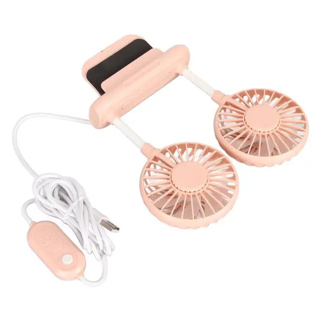 Alt view image 2 of 7 - Noiseless Clip On Fan 2 Heads USB Powered, 3 Speeds | Space Saving Monitor Fan for Desktop Laptop Home Office (Pink)