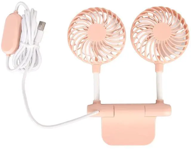 Alt view image 7 of 7 - Noiseless Clip On Fan 2 Heads USB Powered, 3 Speeds | Space Saving Monitor Fan for Desktop Laptop Home Office (Pink)