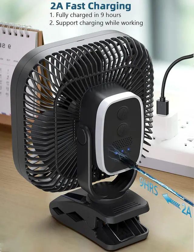 Alt view image 6 of 6 - 20000mAh Rechargeable Portable Clip-on Fan Battery Operated, Last 78 Hrs, 4 Speeds with Light & Hook, 8 Inch Personal for Camping, Outdoor, Golf Cart, Stroller & Desk Use