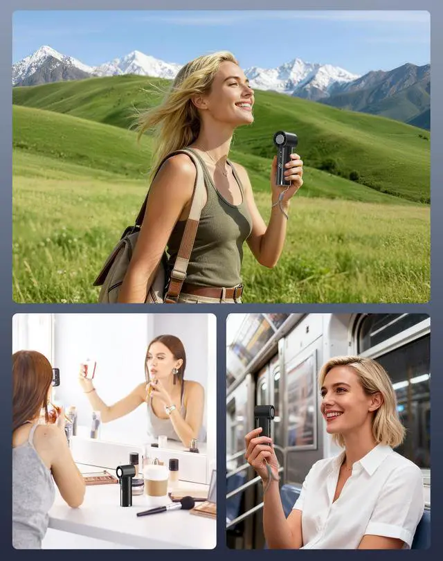 Alt view image 7 of 7 - Portable Handheld Fan, Turbo Power 18800 RPM Fast Charge Digital Display 100 Speeds Adjustable, Mini Pocket Design Birthday Gifts for Women Men Travel Cruise Camping Outdoor, Black