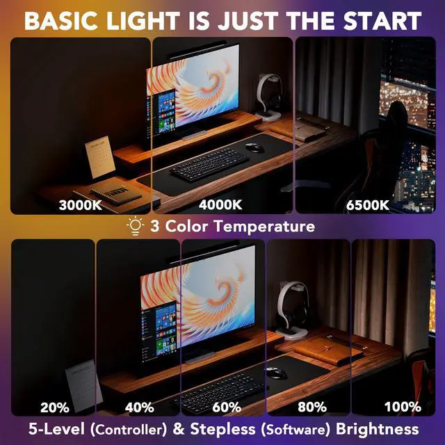 Alt view image 3 of 7 - Smart Monitor Light Bar with RGB Backlight, Software-Controlled Display Color & Music Sync, LED Desk LampMonitor Light for Gaming/Work with 16M Colors & 18 Modes 16"