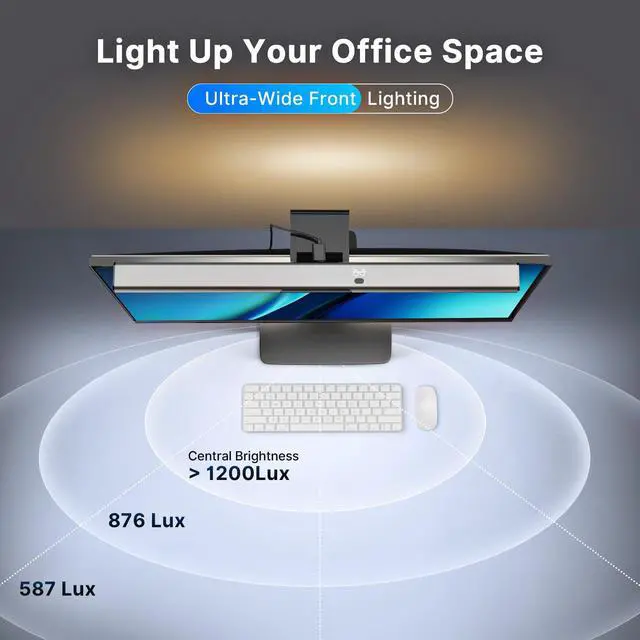 Alt view image 4 of 7 - 16.7" Computer Monitor Light Bar with Ambient Backlight, USB Reading LED Lamp, Screen Monitor Lamp, Touch + Gesture Control, Dimmable Desk Light, Eye-Caring, No Screen Glare for (Basic)