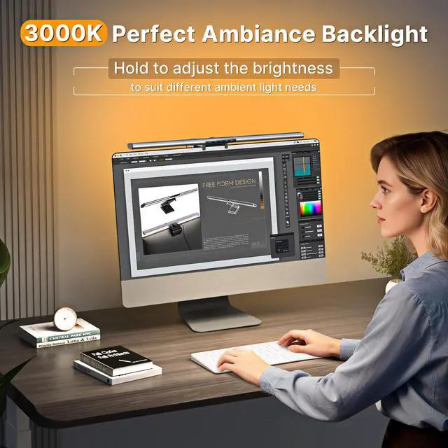 Alt view image 5 of 7 - 16.7" Computer Monitor Light Bar with Ambient Backlight, USB Reading LED Lamp, Screen Monitor Lamp, Touch + Gesture Control, Dimmable Desk Light, Eye-Caring, No Screen Glare for (Basic)