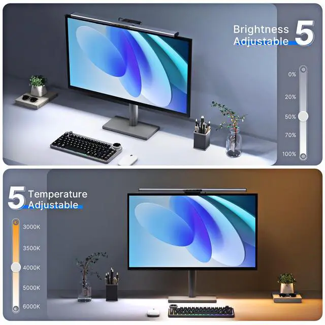 Alt view image 7 of 7 - 16.7" Computer Monitor Light Bar with Ambient Backlight, USB Reading LED Lamp, Screen Monitor Lamp, Touch + Gesture Control, Dimmable Desk Light, Eye-Caring, No Screen Glare for (Basic)