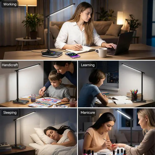 Alt view image 3 of 7 - Bright LED Desk Lamp for Office Home, 10%-100% Dimmable Brightness & 5 Color, 800 Lumen Puzzle Light, Eye Caring Desk Light for Reading, Craft, Puzzl, Daily Use | USB desk lamp | 45 Min Timer | RGB