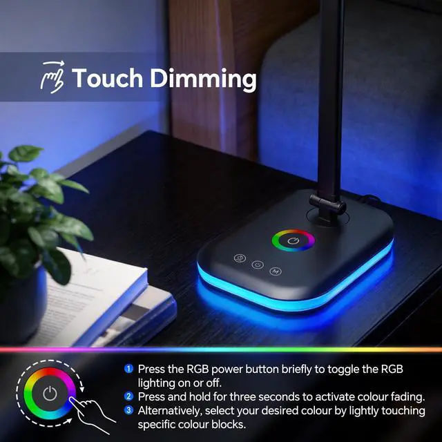 Alt view image 5 of 7 - Bright LED Desk Lamp for Office Home, 10%-100% Dimmable Brightness & 5 Color, 800 Lumen Puzzle Light, Eye Caring Desk Light for Reading, Craft, Puzzl, Daily Use | USB desk lamp | 45 Min Timer | RGB