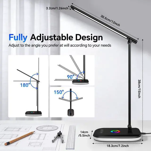 Alt view image 6 of 7 - Bright LED Desk Lamp for Office Home, 10%-100% Dimmable Brightness & 5 Color, 800 Lumen Puzzle Light, Eye Caring Desk Light for Reading, Craft, Puzzl, Daily Use | USB desk lamp | 45 Min Timer | RGB