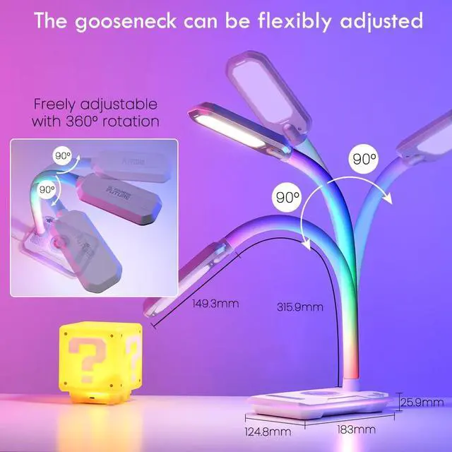 Alt view image 6 of 7 - RGB Gaming Desk Lamp with Music Sync,Dimmable LED Lamp with Wireless Charging Station,USB Charging Port,Color Changing Touch Control Light for Gamer Room Decor,Reading,Office,Gift Ideas