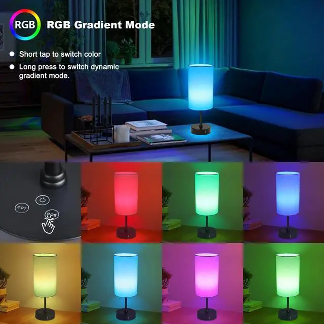 Alt view image 3 of 7 - Table Lamp,3 CCT 3000K/4500K/6500K & RGB Color Changing,Stepless Dimmable Touch Control Bedside Lamp for Reading,Ambience Nightstand Light for Home Decor Party,White Shade